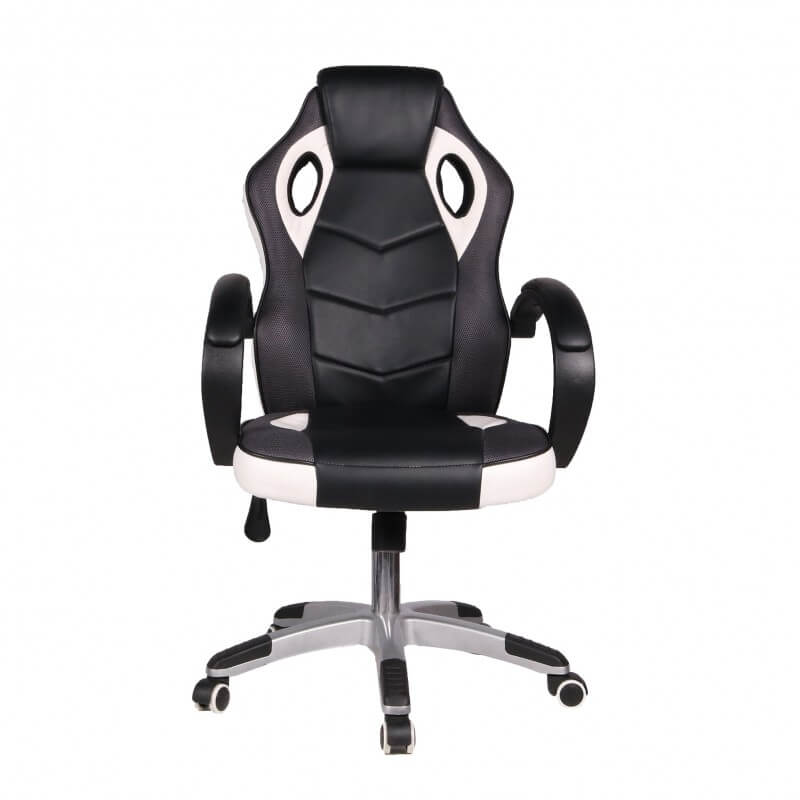 Scaun de gaming rotativ Grunberg QZY03, 60x57x117-127 cm, negru/alb