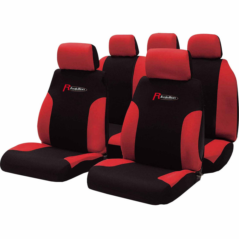 Set huse auto Revolution Puma, 9 piese, negru/rosu