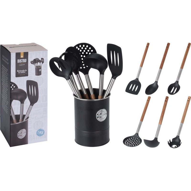 Set ustensile de bucatarie cu suport, 7 piese
