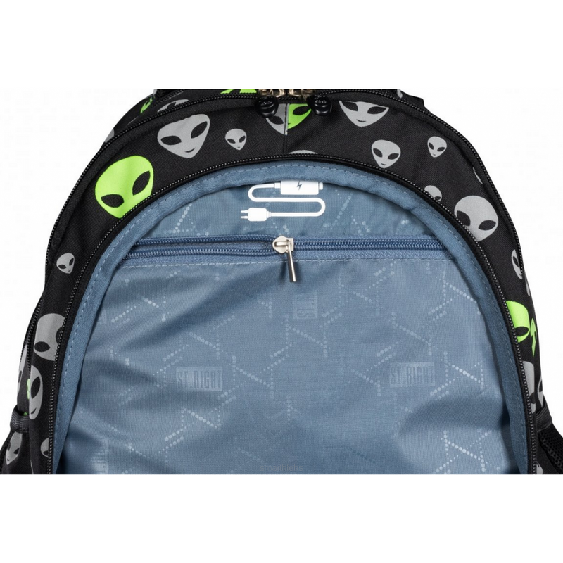 St. Majewski Ghiozdan pentru clasele V-VIII cu 4 compartimente, gama St. Right, colectia Reflective Aliens