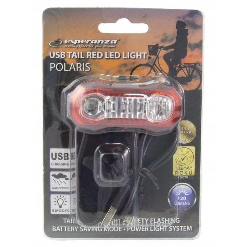 Stop bicicleta Esperanza Polaris, 5 leduri, 120 lumeni, acumulator reincarcabil USB