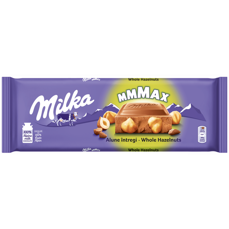 Milka ciocolata cu lapte alpin si alune intregi 270g