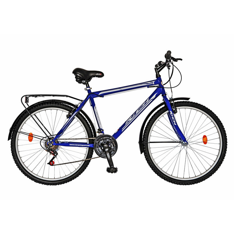 Bicicleta City Rich R2635A, 26 inch, 18 viteze, schimbator Sunrun, frane V-brake, albastru + alb