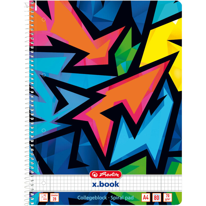Herlitz Caiet de matematica cu spira A4, 80 file, motiv Neon Art