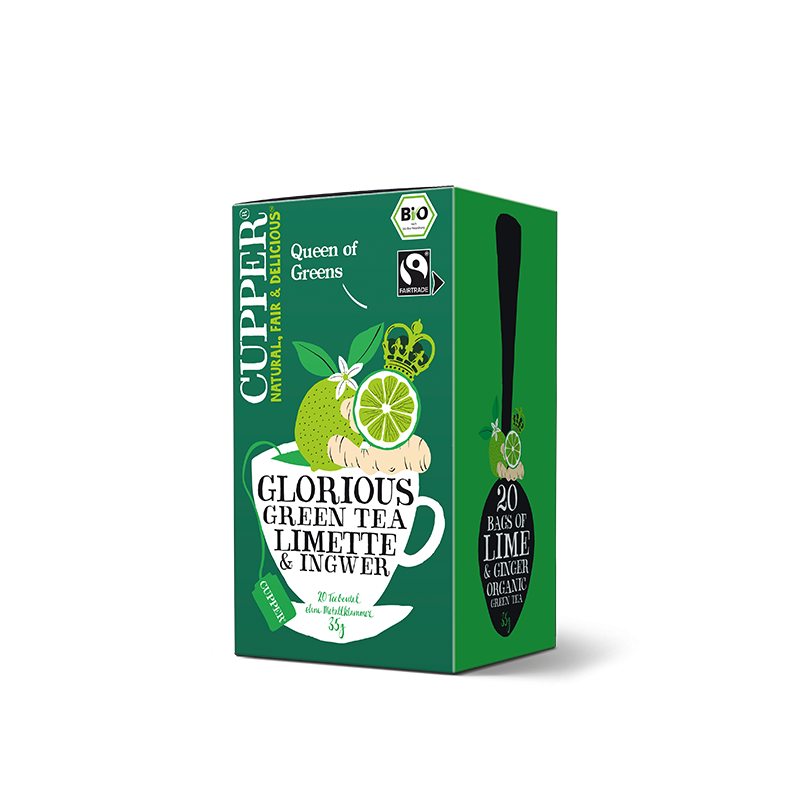 Cupper Eco Ceai verde cu lamaie si ghimbir, 20 plicuri x 1,75g, cutie 35g