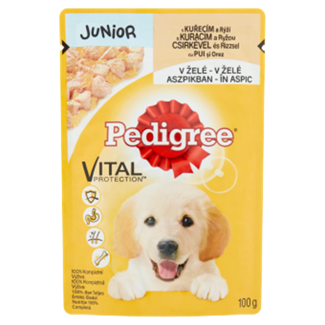 Pedigree Junior hrana completa cu pui si orez in aspic pentru catei 100 g