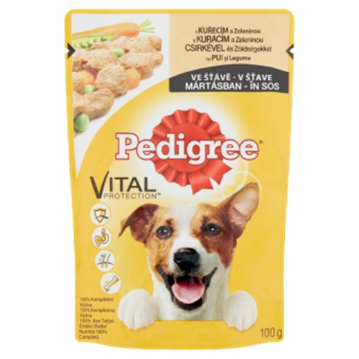 Pedigree hrana cu pui si legume in sos pentru caini adulti 100 g
