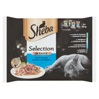 Sheba Selection hrana completa multivarietati peste pentru pisici adulte 4 x 85 g