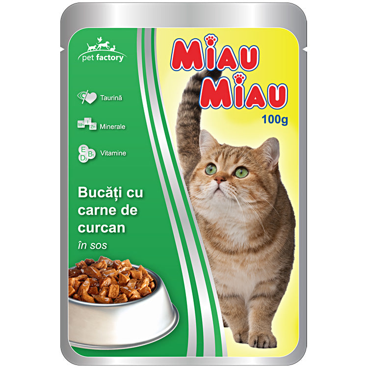 Plic Miau Miau hrana cu carne de curcan in sos 100g