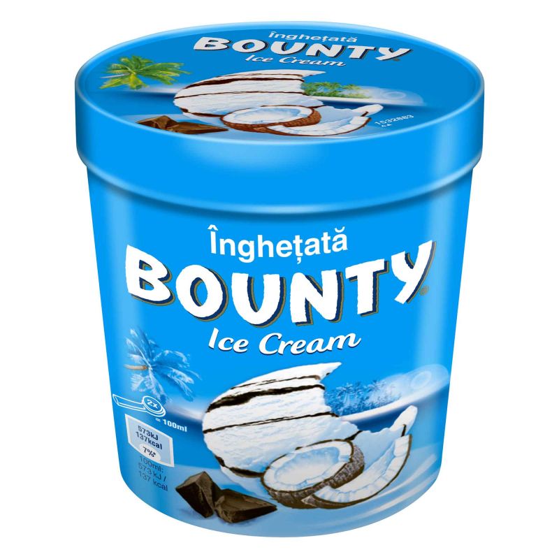 Bounty Inghetata cu nuca de cocos si topping de ciocolata cu lapte 450ml