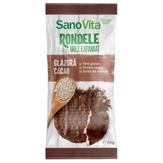 SanoVita Rondele din orez expandat cu glazura de cacao 66g