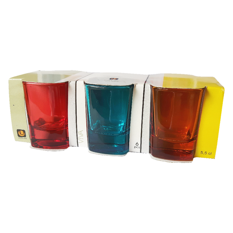 Set pahare colorate pentru shot Uniglass Viva, 55 ml, 6 bucati