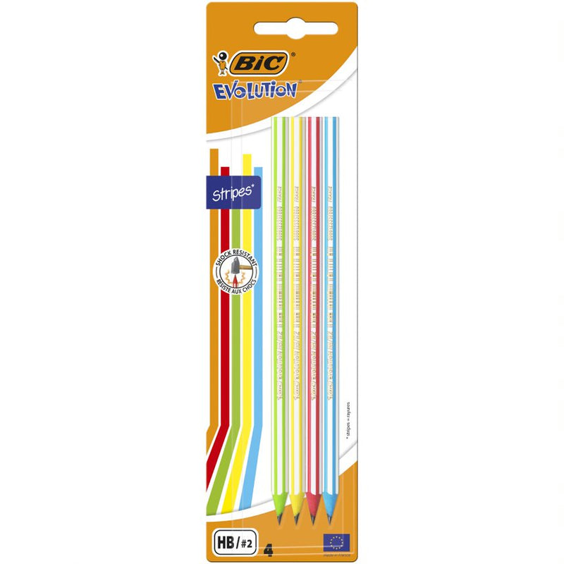 Creioane HB grafit BIC Evolution Stripes, fara radiera, 4 bucati