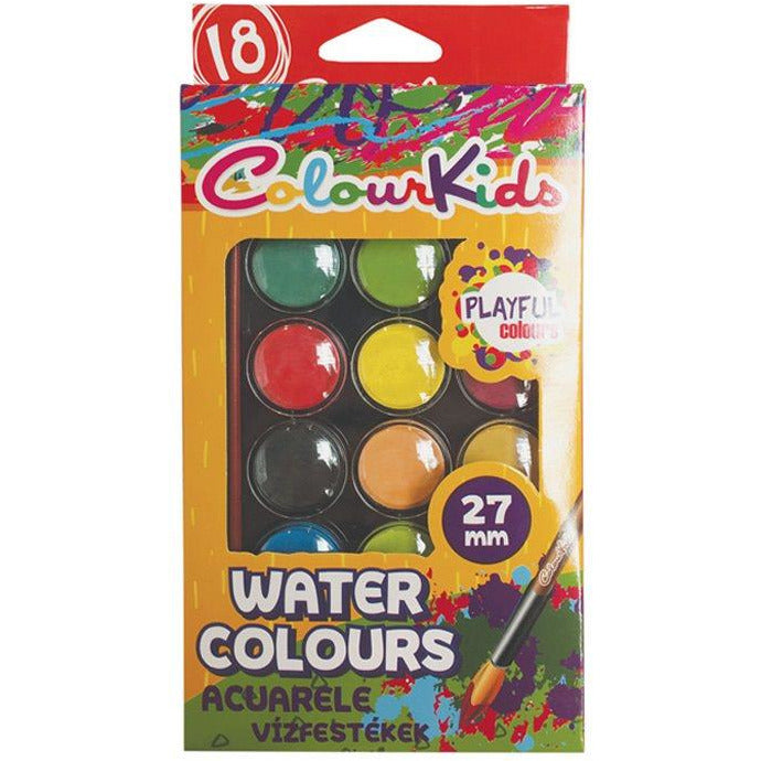 Pigna Acuarele semi-uscate 18 culori/set 28 mm ColourKids (cu pensula)