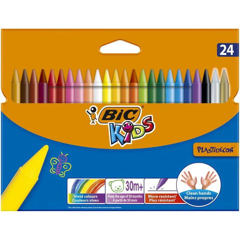 Creioane cerate plastifiate BIC Kids Plastidecor, 24 culori