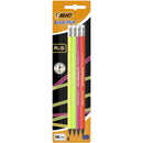Creioane HB grafit BIC Evolution Fluo cu radiera, diverse culori, 4 bucati