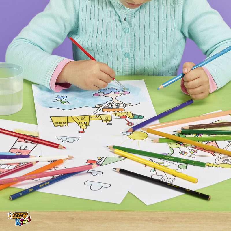 Creioane de colorat BIC Kids Aquacouleur, efect de acuarela, 12 culori