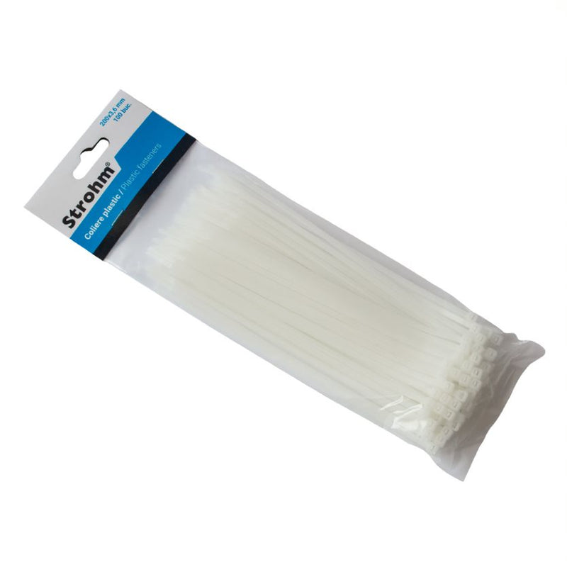 Colier plastic nedemontabil Strohm 200X3.6 mm, alb