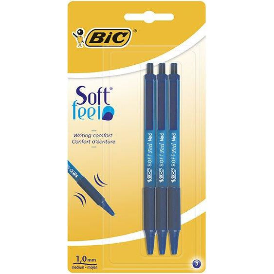 Pix retractabil BIC Soft Feel Clic Grip, 1.0 mm, albastru, 3 bucati