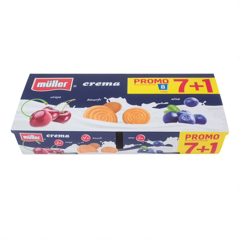 Muller pachet promotional iaurt cu cirese, biscuiti si afine 8x125g